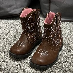 Girls Brown Western Boots with Pink Lining